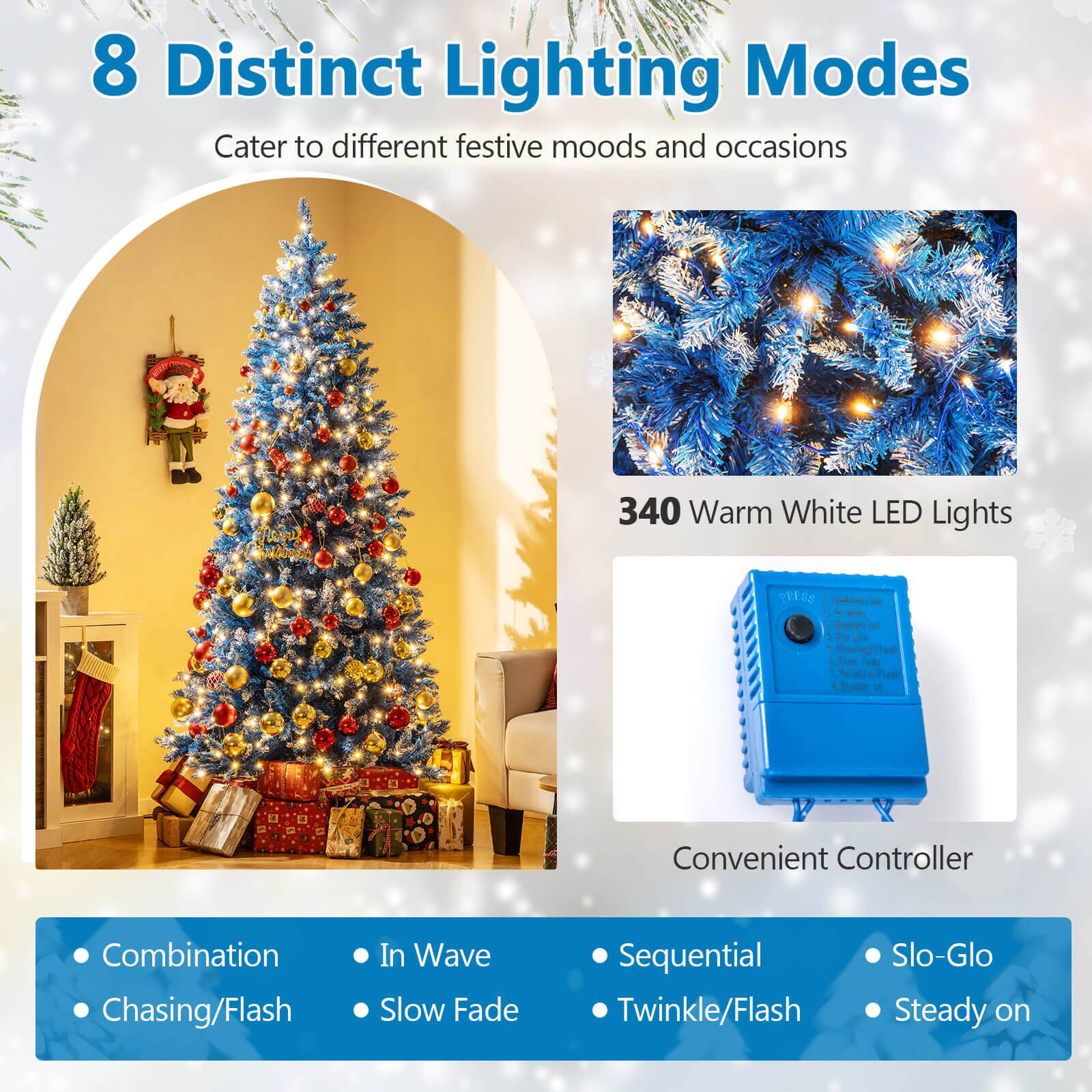 8 Distinct Lighting Modes  
Cater to different festive moods and occasions  

340 Warm White LED Lights  

Convenient Controller  

- Combination  
- Chasing/Flash  
- In Wave  
- Slow Fade  
- Sequential  
- Twinkle/Flash  
- Slo-Glo  
- Steady on
