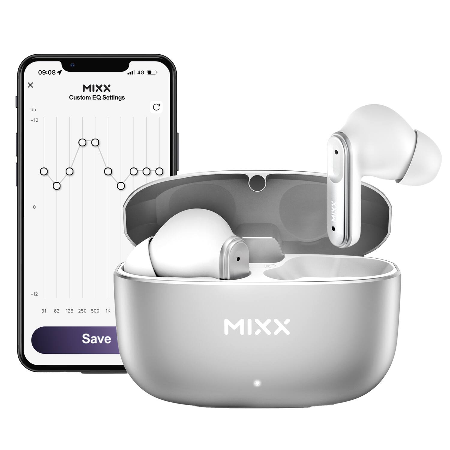 09:08 4G x MIXX Custom EQ Settings db +12 0 -12 31 62 125 250 500 1K Save MIXX