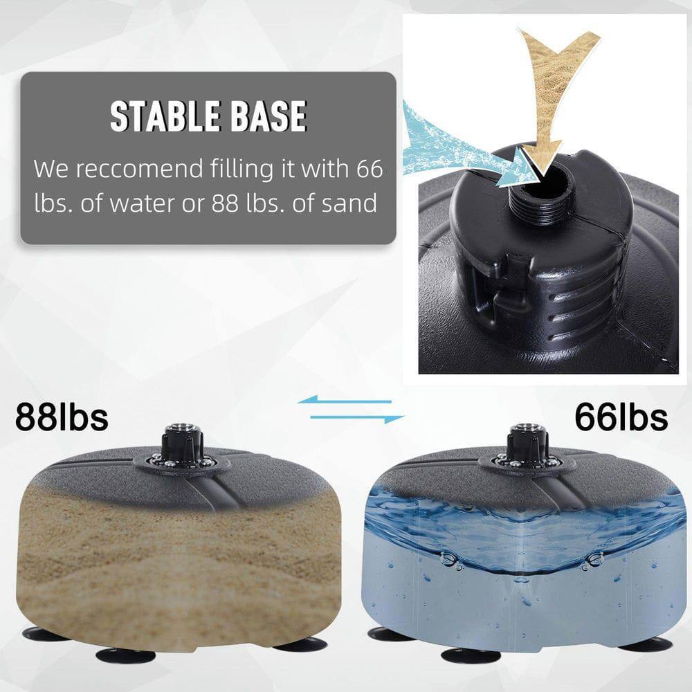 STABLE BASE

We recommend filling it with 66 lbs. of water or 88 lbs. of sand

88lbs

66lbs