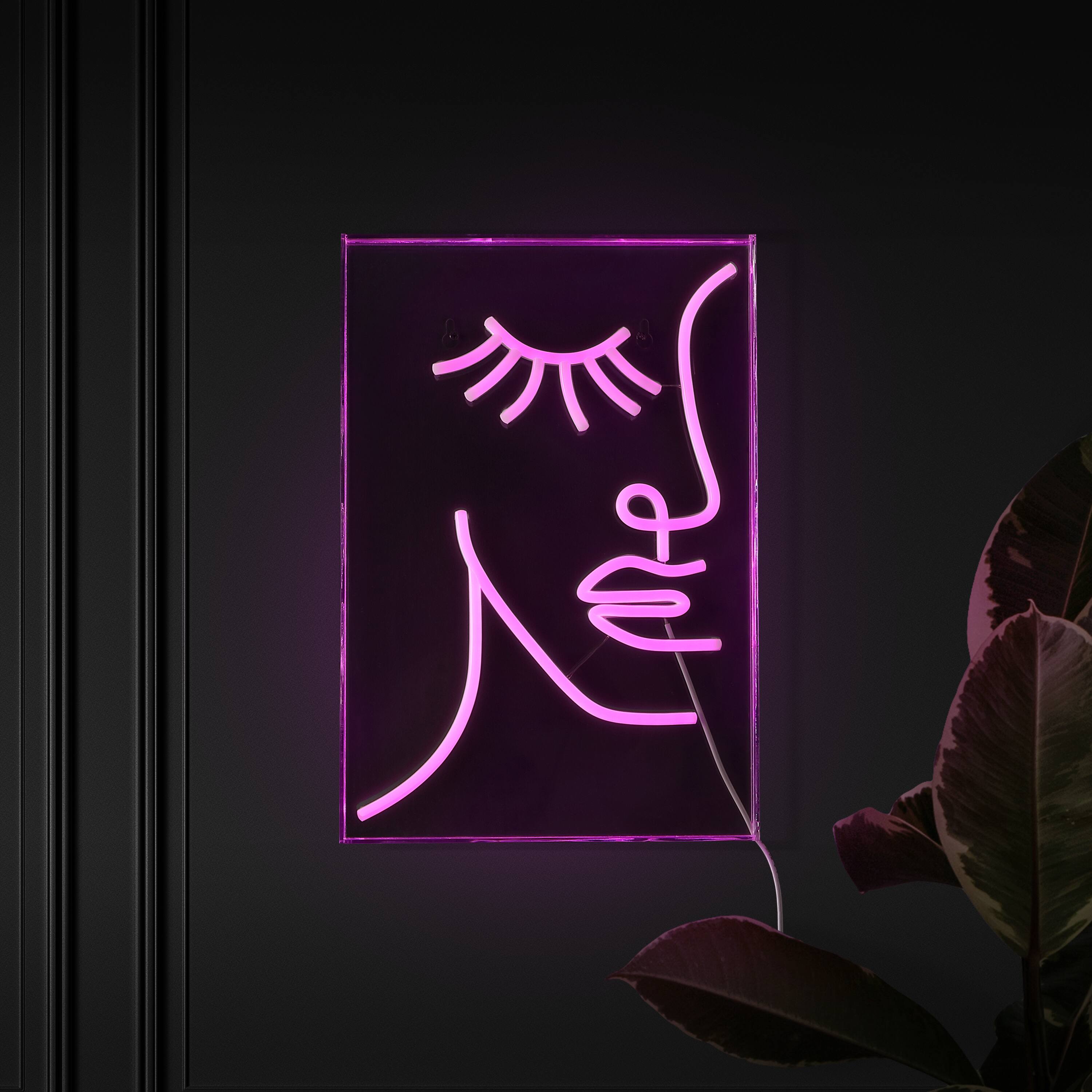 Alt View 4. Jonathan Y - Half-Face 10.3" X 15" Contemporary Glam Acrylic Box USB Operated LED Neon Light, Pink - Pink.