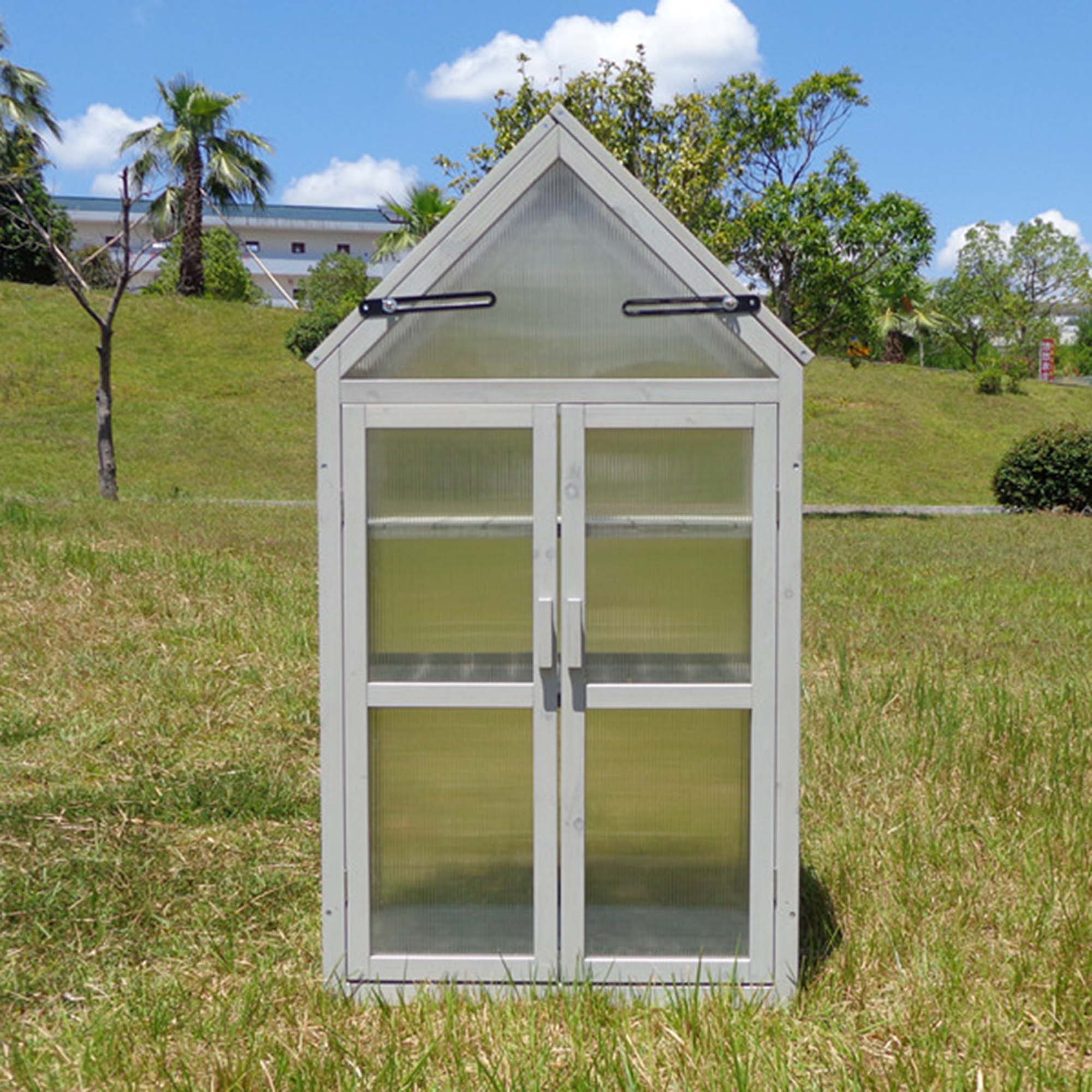 Alt View 5. Boyel Living - Natural Wood Mini Greenhouse Greenhouse Kit Outdoor Plant Stand Small Green House - Natural Wood.