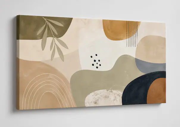 Front. FC Design - Large Canvas 24x36" Abstract Organic Shapes Mid Century Neutral Art Painting Home Wall Décor - MultiColor.