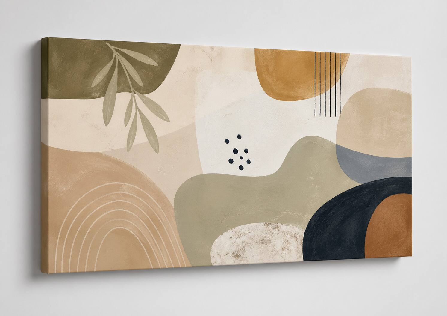 Front. FC Design - Large Canvas 24x36" Abstract Organic Shapes Mid Century Neutral Art Painting Home Wall Décor - MultiColor.