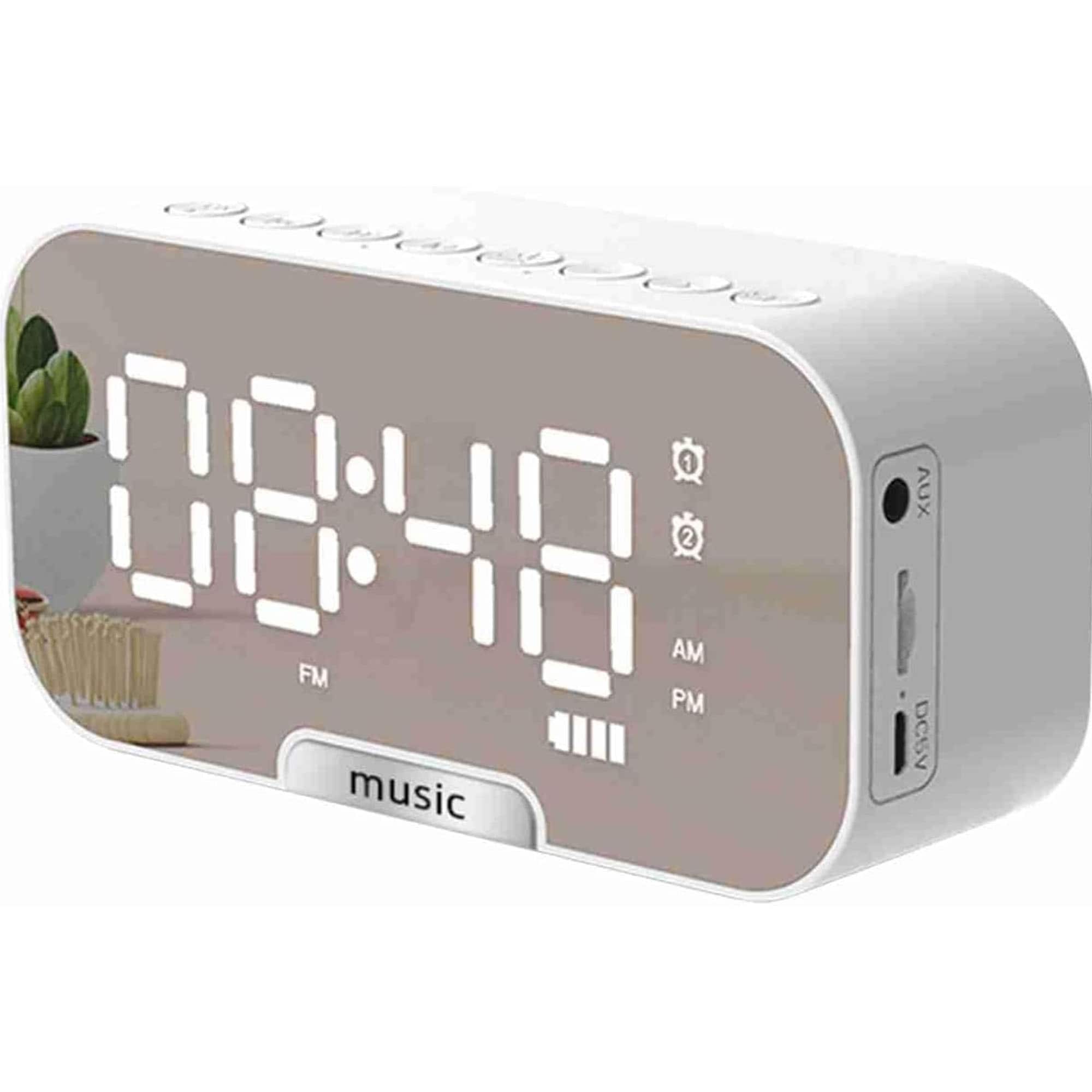 YONWAY - Portable Bluetooth Speaker, Digital Mirror Surface Alarm Clock Speaker, Rechargeable, Support TF Card for Home, Travel