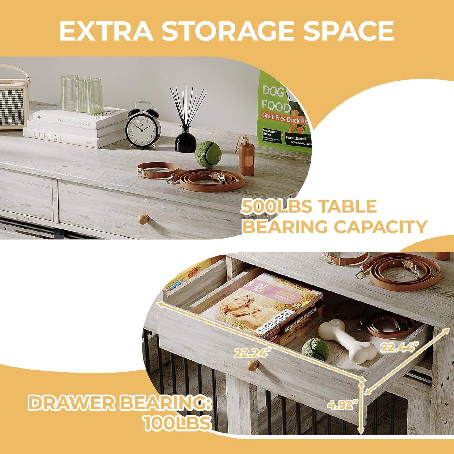 EXTRA STORAGE SPACE

500LBS TABLE BEARING CAPACITY

DRAWER BEARING: 100LBS

22.24" 22.44" 4.92"