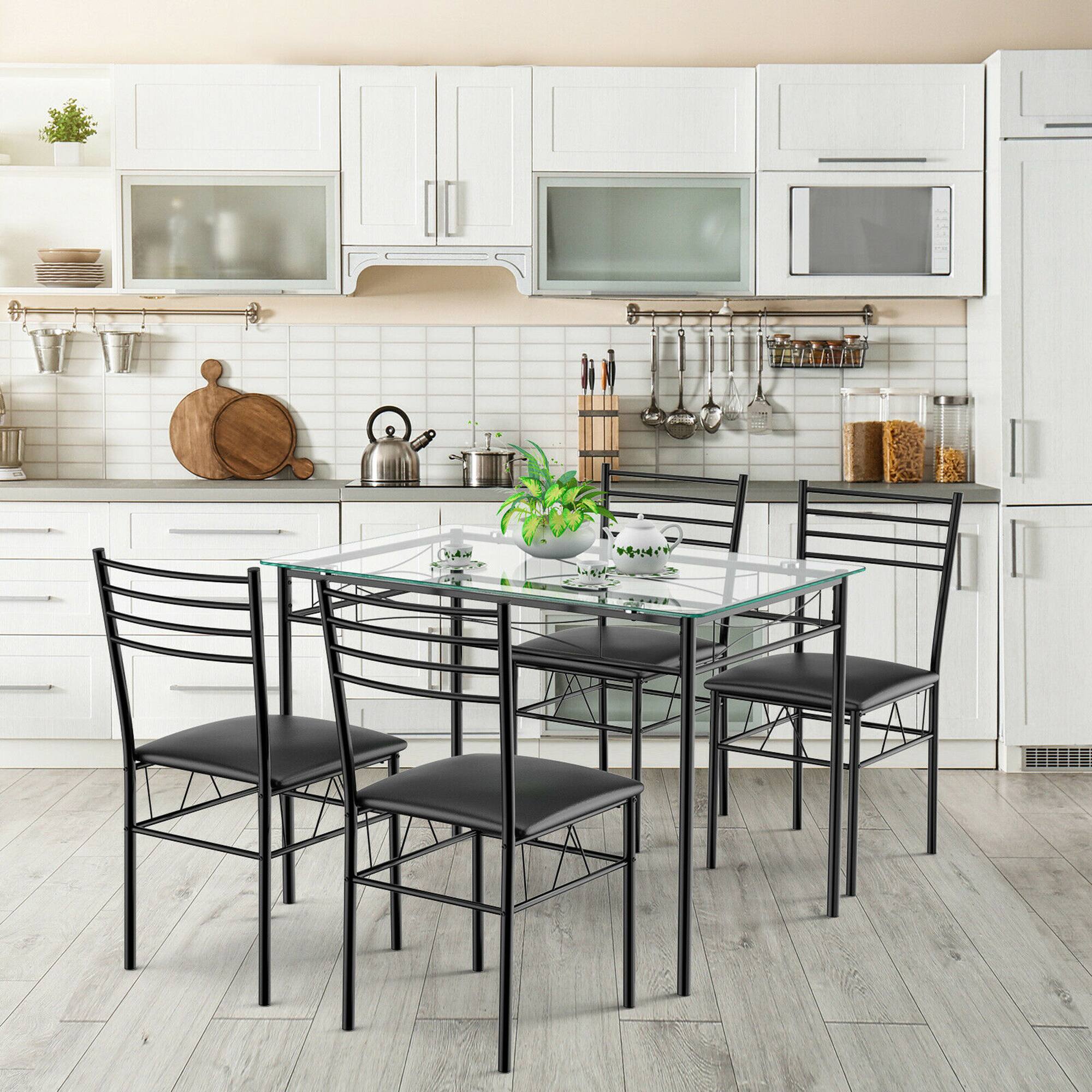 Alt View 3. Costway - 5 Piece Dining Set Glass Top Table & 4 Upholstered Chairs Kitchen Room Furniture - Black.
