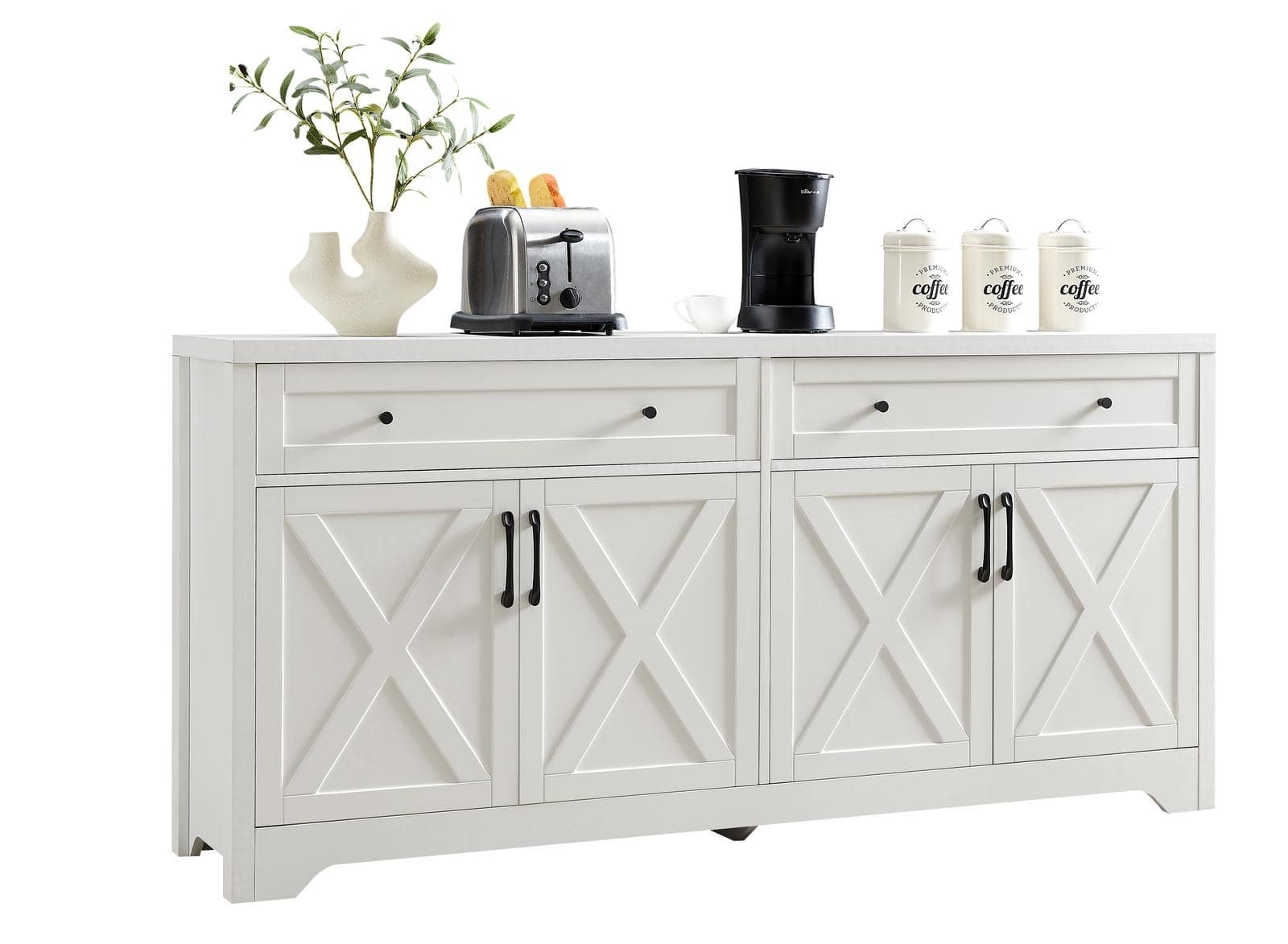 Spaco - 61" Modern TV Cabinet, Multifunctional Storage Console with Large Capacity and Adjustable Shelves, Media Stand - White