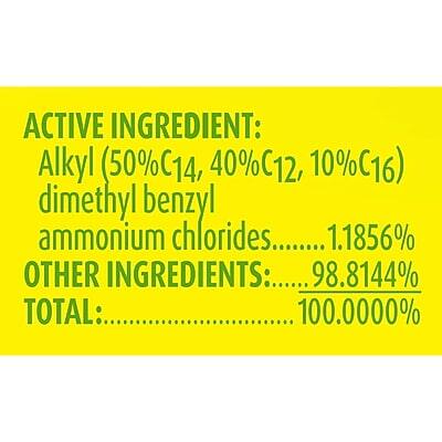 ACTIVE INGREDIENT:  
Alkyl (50% C14, 40% C12, 10% C16) dimethyl benzyl ammonium chlorides.......... 1.1856%  

OTHER INGREDIENTS: 98.8144%  

TOTAL: 100.0000%