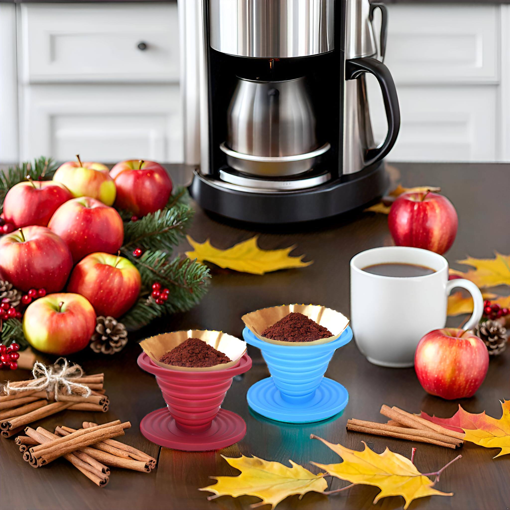 Alt View 1. Fabibe - 2 Collapsible Pour Over Coffee Dripper Reusable Silicone Filter Holder Food Grade Suitable For Camping Picnic Party T... - Default.