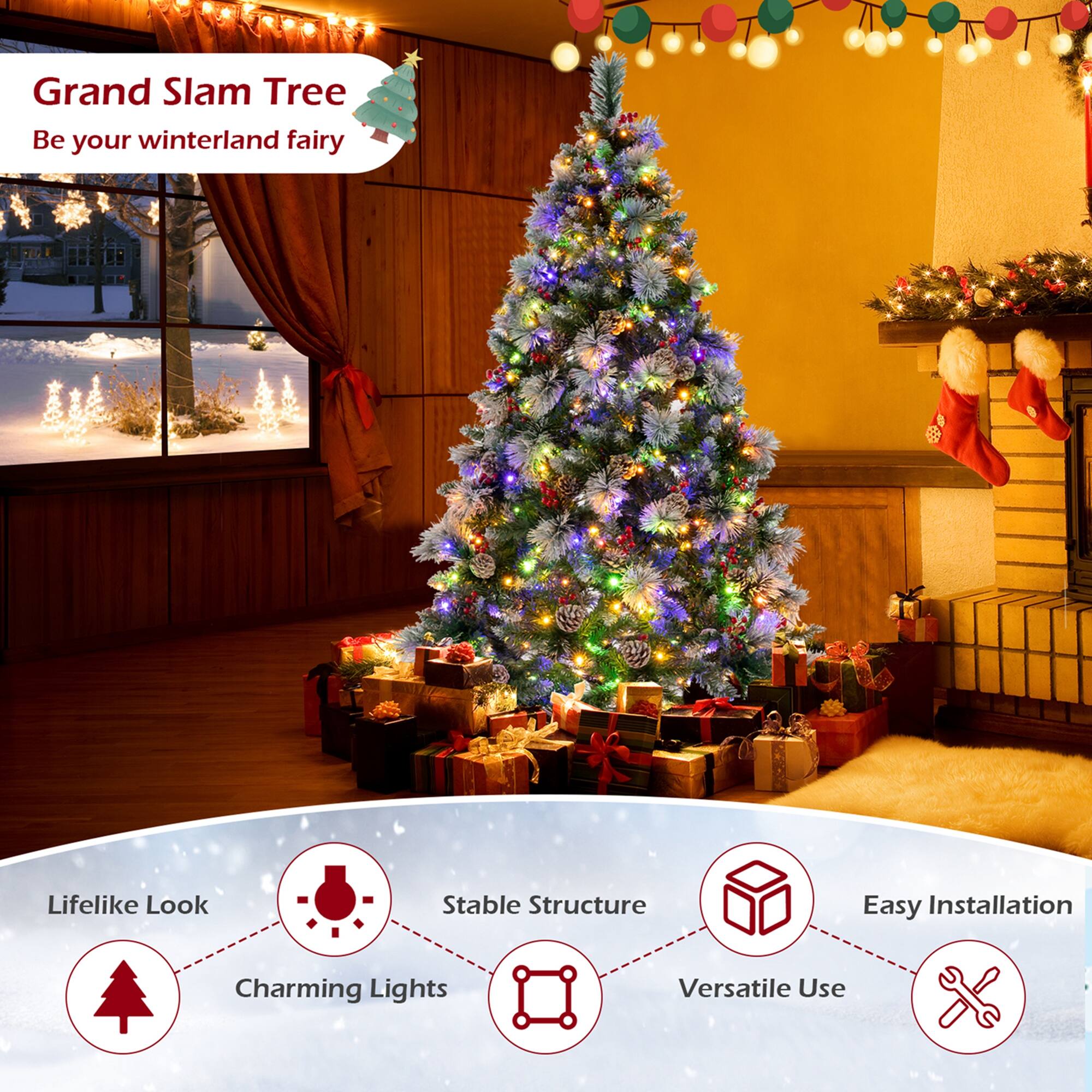 Grand Slam Tree: Be your winterland fairy. Lifelike Look, Stable Structure, Easy Installation, Charming Lights, Versatile Use.