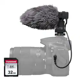 Canon - DM-E100 Stereo Microphone with Wind Screen + Transcend 32GB SDXC/SDHC Card - Black