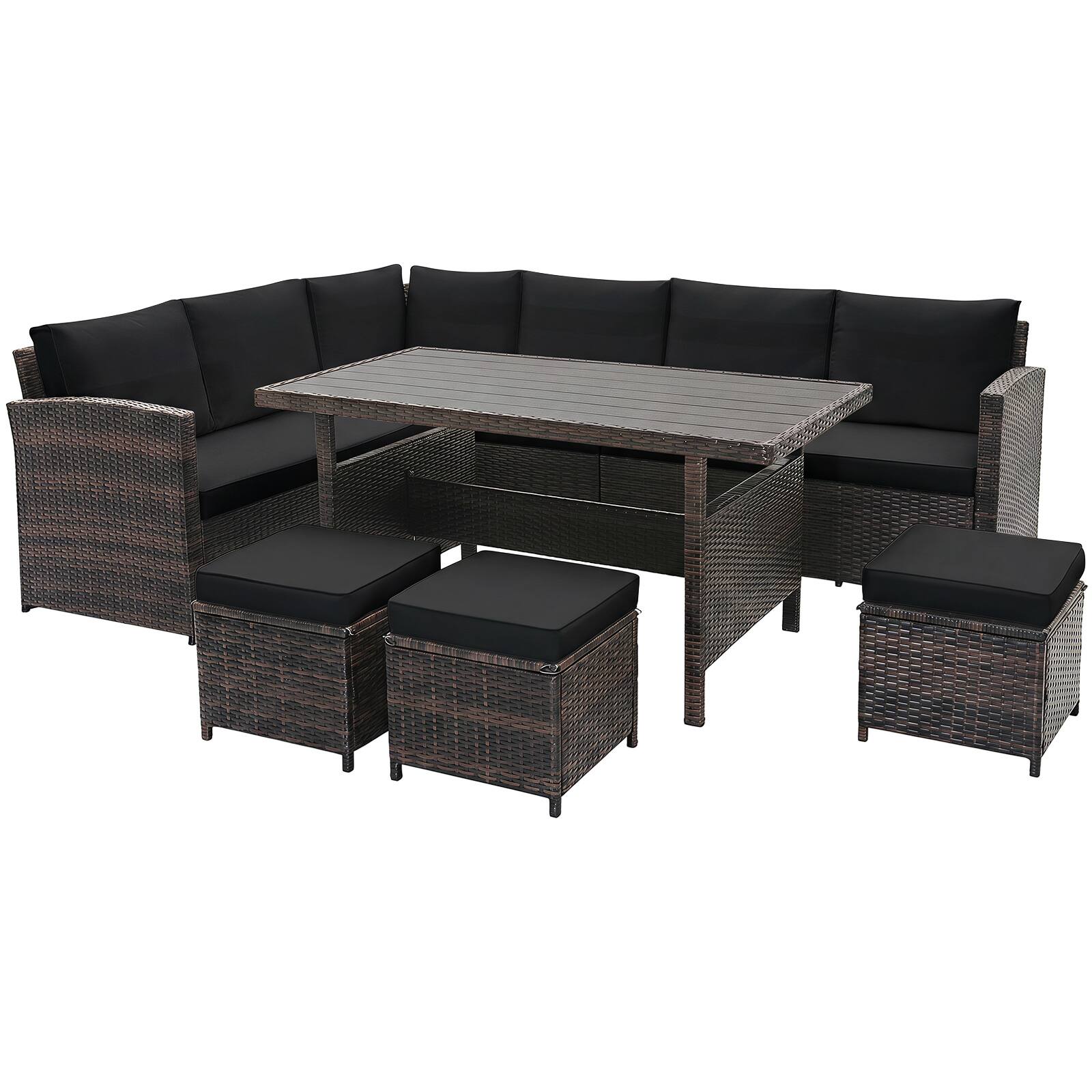 Alt View 8. Costway - Costway 7 PCS Patio Furniture Set Rattan Sectional Conversation Sofa Coffee Table Porch - Black.