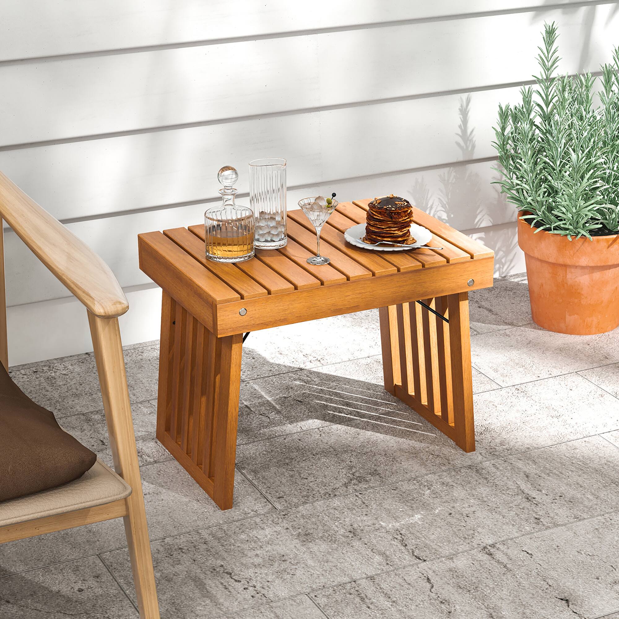 Alt View 4. Gymax - Gymax Outdoor Folding Side Table Patio Acacia Wood End Table w/ Slatted Tabletop - Teak.