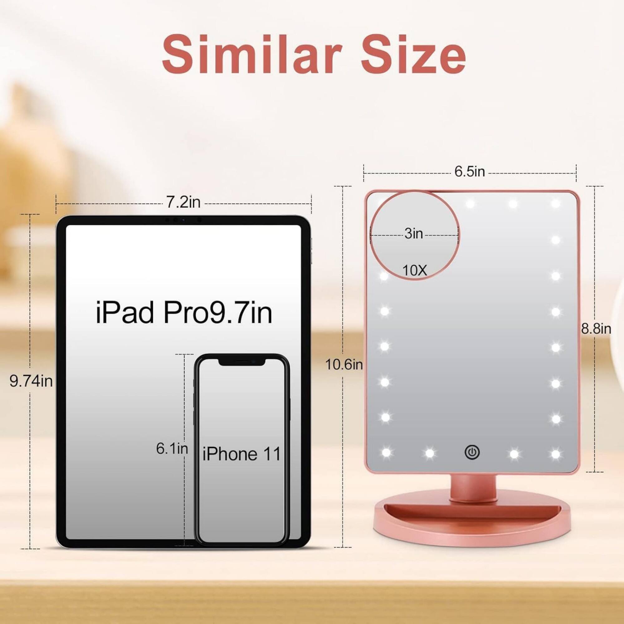 Similar Size

- iPad Pro 9.7in: 9.74in
- iPhone 11: 6.1in
- 7.2in
- 6.5in
- 3in
- 10X
- 8.8in
- 10.6in