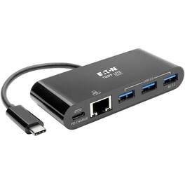Eaton Tripp Lite Series 3-Port USB-C Hub - USB 3.x (5Gpbs) Hub Ports, Gigabit Ethernet, 60W PD Charging, Black - USB