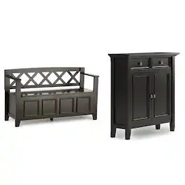 Simpli Home - Amherst Solid Wood 48 inch Wide Storage Bench and 36 inch Wide Storage Cabinet - Hickory Brown