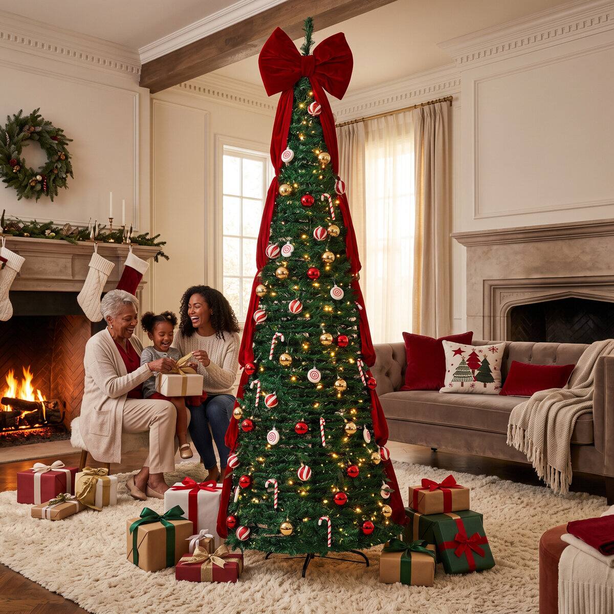 Alt View 3. Wisairt - 6FT Pop-Up Christmas Tree, 350 Warm White LEDs 8 Modes with Ornaments Set - Green.