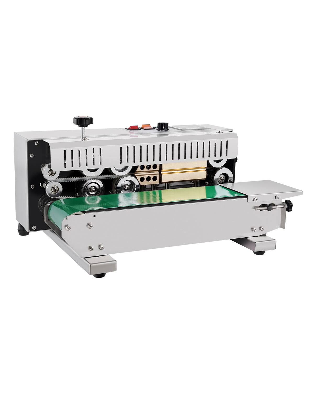 Front. VEVOR - Continuous Bag Band Sealing Machine, 0.24-0.47 in/6-12 mm Seal Width, Horizontal Band Sealer Machine - Silver.
