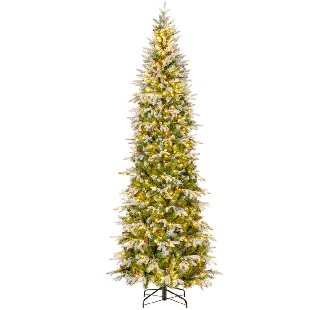 Front. Kadyn - Home Party Christmas Tree Decorations,6/7.5/9 Feet Pre-Lit Artificial Christmas Tree Snow Flocked Hinged-9 FT - White.