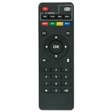 TV CONTROL SET TV IN VOL- VOL+ SETUP APP VOL- VOL+ OK 1 2 3 4 5 6 7 8 9 0 x