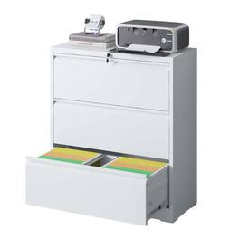 Chateau Abodes - 3 Drawer Lateral File Cabinet with Lock, Metal Vertical Filing Storage for Legal/Letter/A4/F4 Size - White