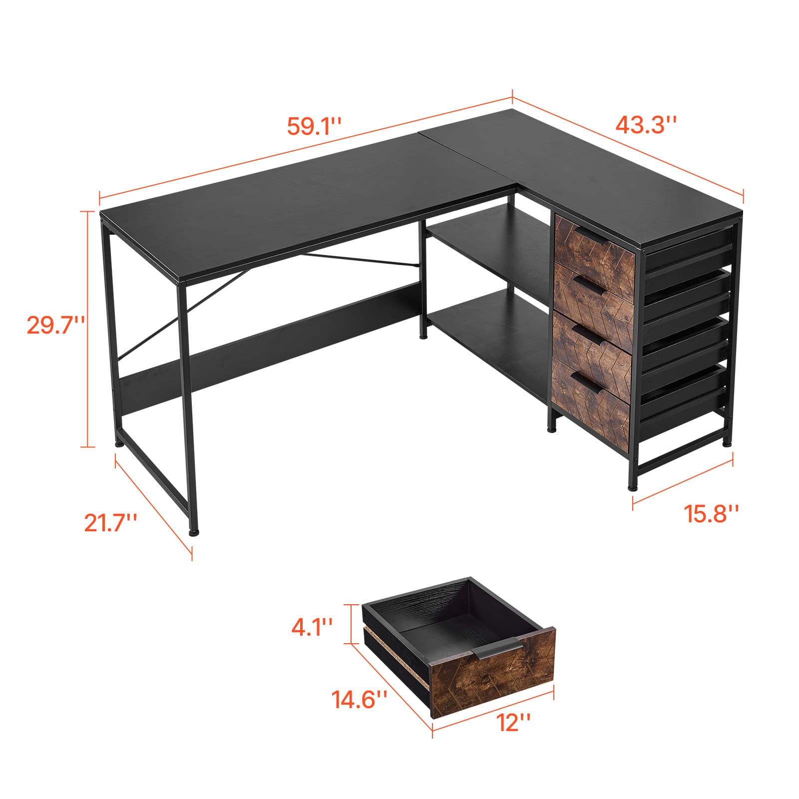 VEVOR L Shaped Computer Desk, 59 inch Reversible Corner Gaming