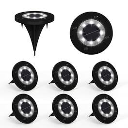 Oumilen - 8-Pack 8LED Black Half Honeycomb Solar Ground Lights White Light IP65 Waterproof