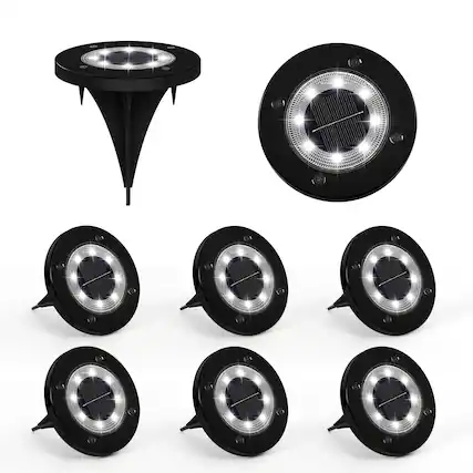 Front. Oumilen - 8-Pack 8LED Black Half Honeycomb Solar Ground Lights White Light IP65 Waterproof.