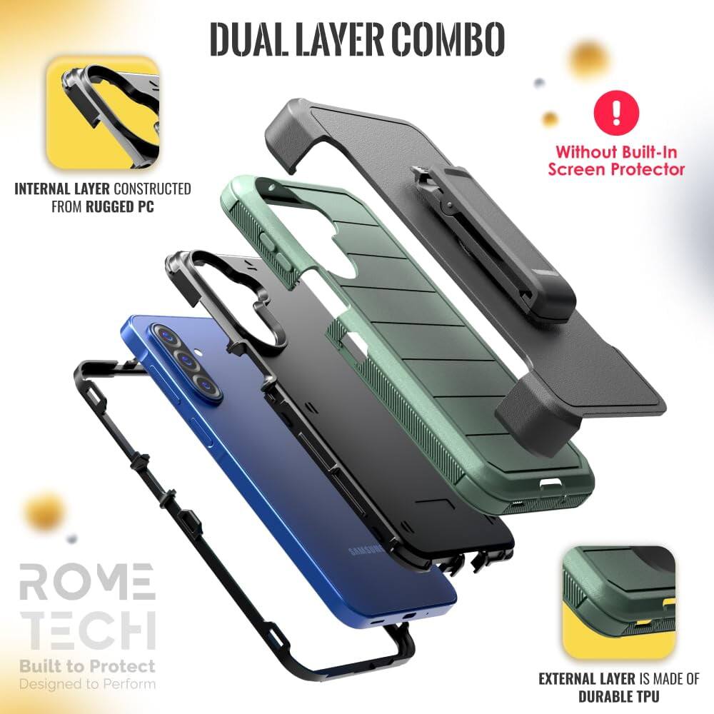 DUAL LAYER COMBO

INTERNAL LAYER CONSTRUCTED FROM RUGGED PC

EXTERNAL LAYER IS MADE OF DURABLE TPU

Without Built-In Screen Protector

ROME TECH
Built to Protect
Designed to Perform