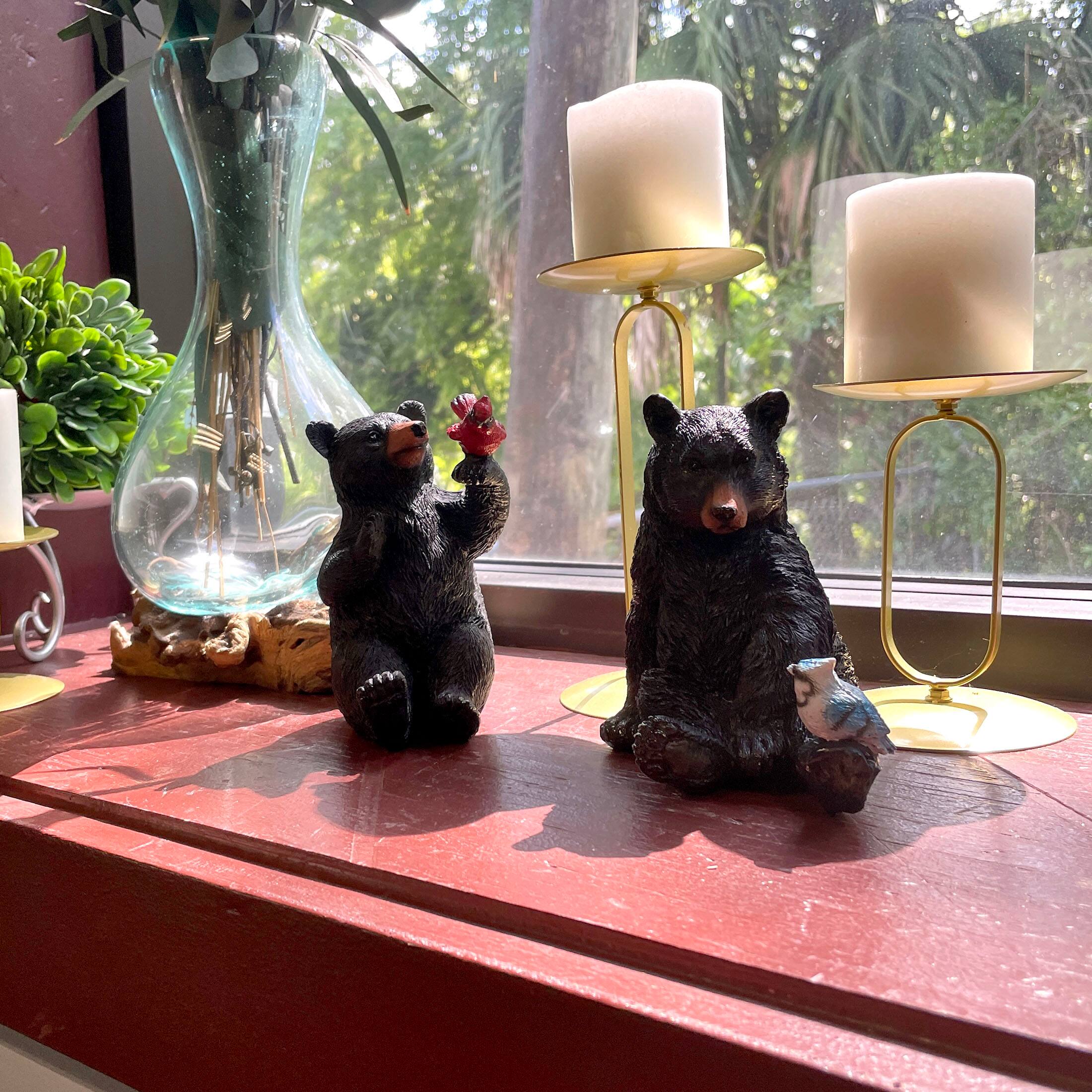 Alt View 7. Things2Die4 - Set of 2 Black Bear Statues with Birds, 5” Tall – Rustic Resin Animal Decor - Black.