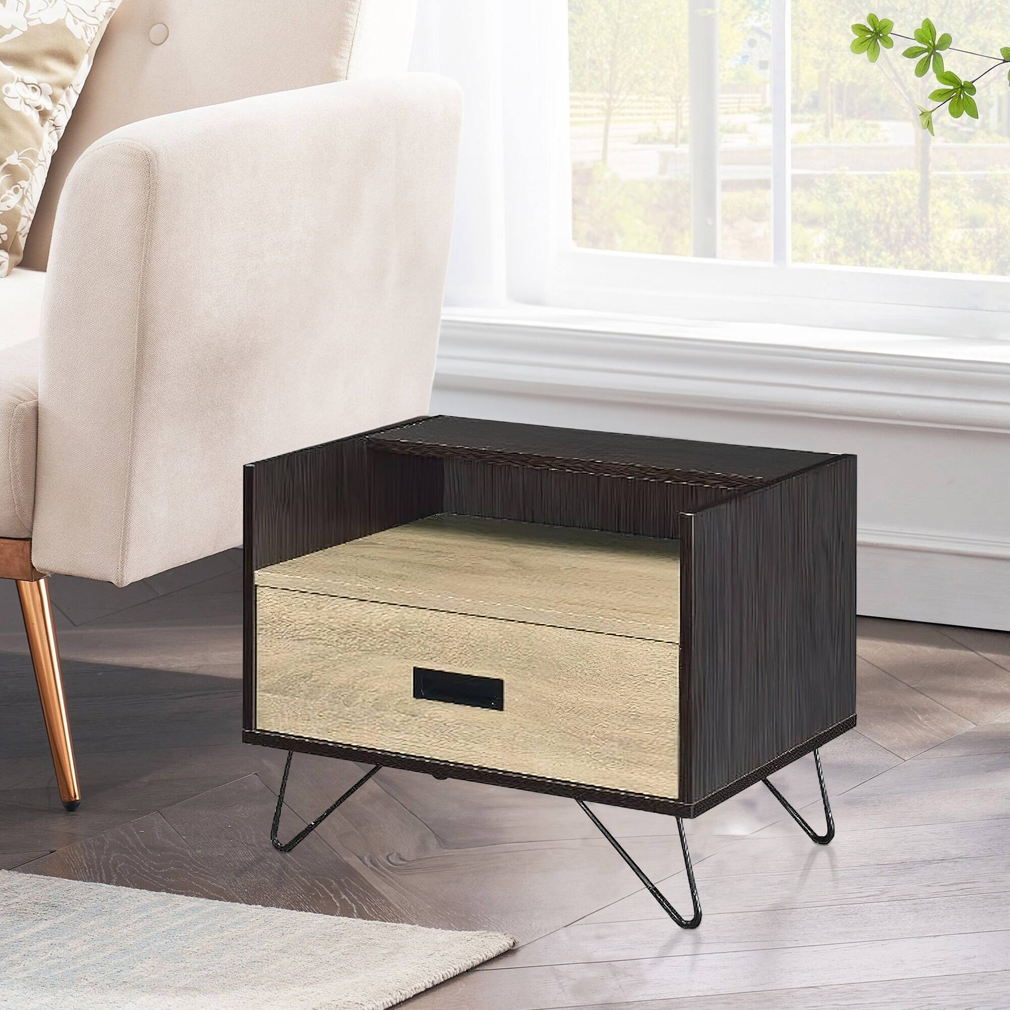 Alt View 5. Manhattan Lane - Accent Table Possessing Metal Leg with Tip - Black, Gold.