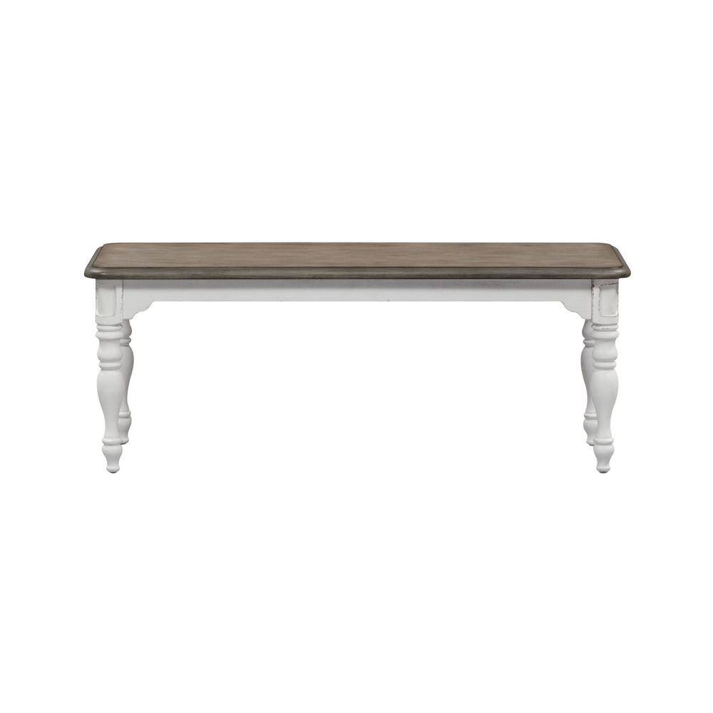 Angle. Liberty Furniture Industries - Magnolia Manor Dining Bench (RTA) in Antique White - White.