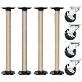 Oumilen - 4 Pack Sisal Wrapped Table Legs with Caster Wheels – Industrial DIY Furniture Leg Set - Natural