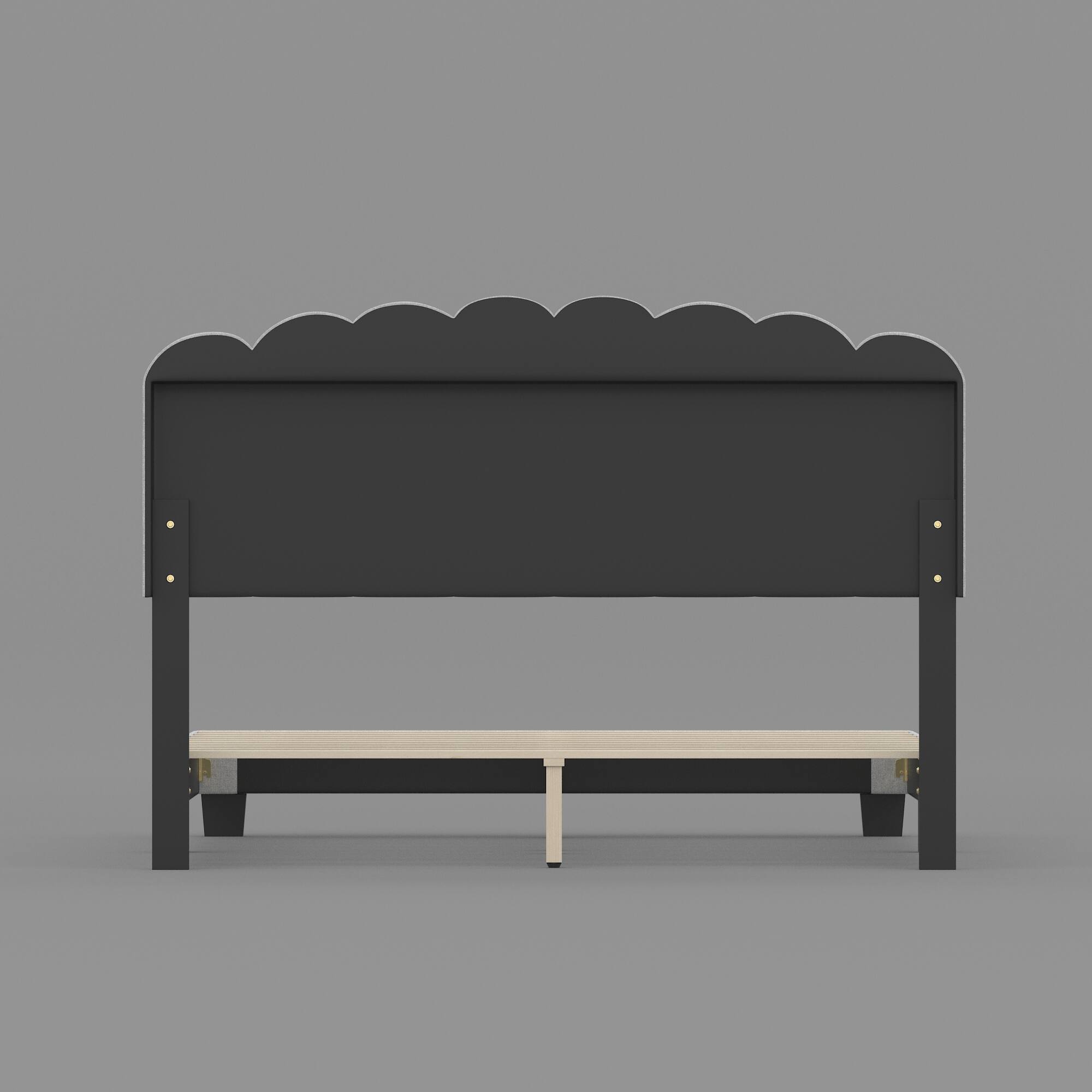 Back. Famapy - Famapy Upholstered Bed Frame: Curved Headboard, Reinforced Slats & High Load - Bearing - White.