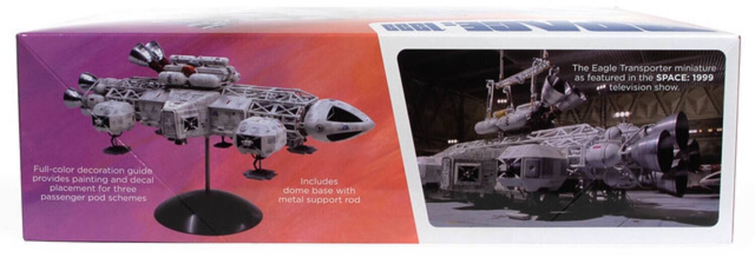 BBAI The Eagle Transporter miniature as featured in the SPACE: 1999 television show. Full-color decoration guide provides painting and decal placement for three passenger pod schemes. Includes dome base with metal support rod.