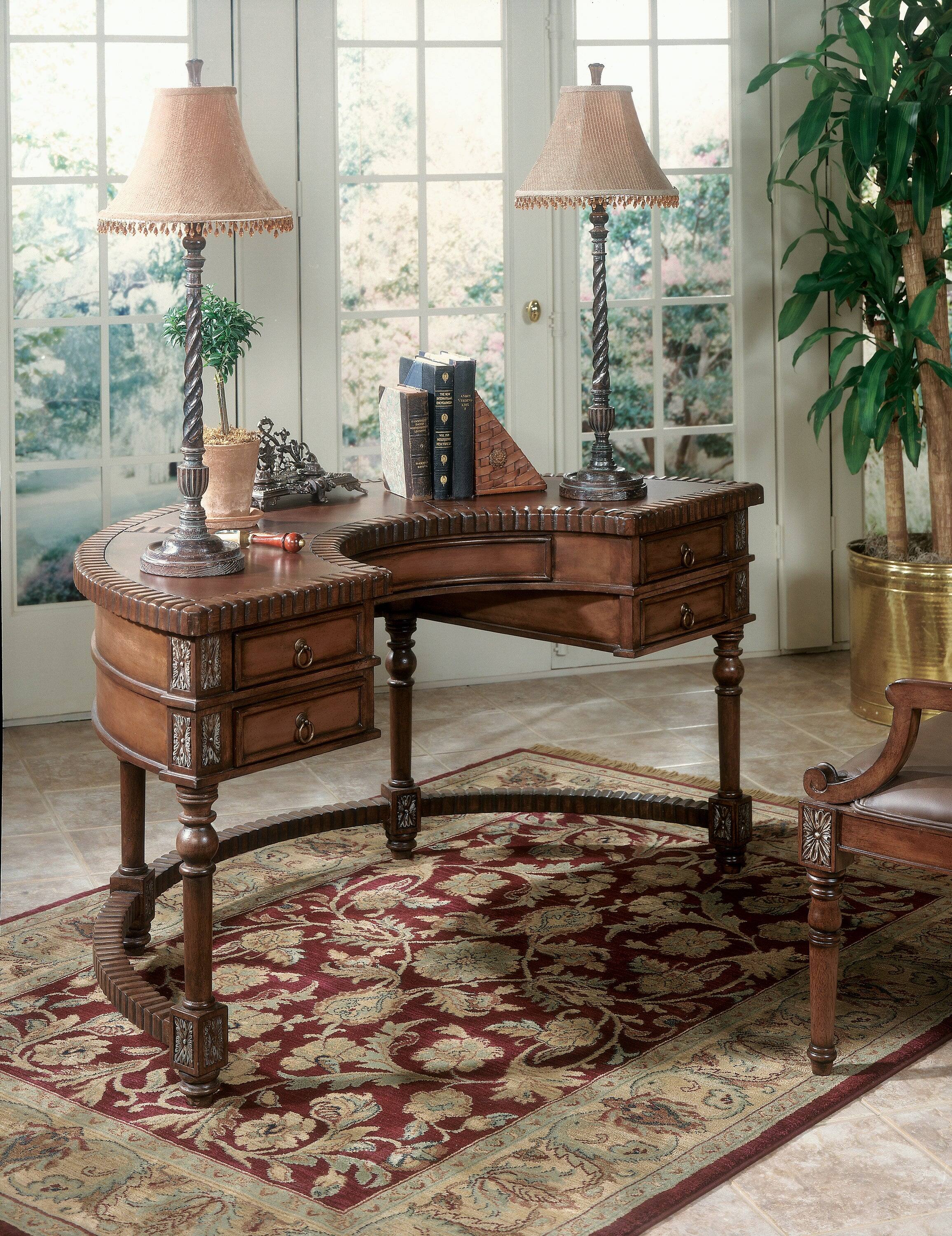 Front. Butler Specialty - Geneva 60 in. W Demilune Leather and Wood 5 Drawer Executive Desk - Dark Brown.