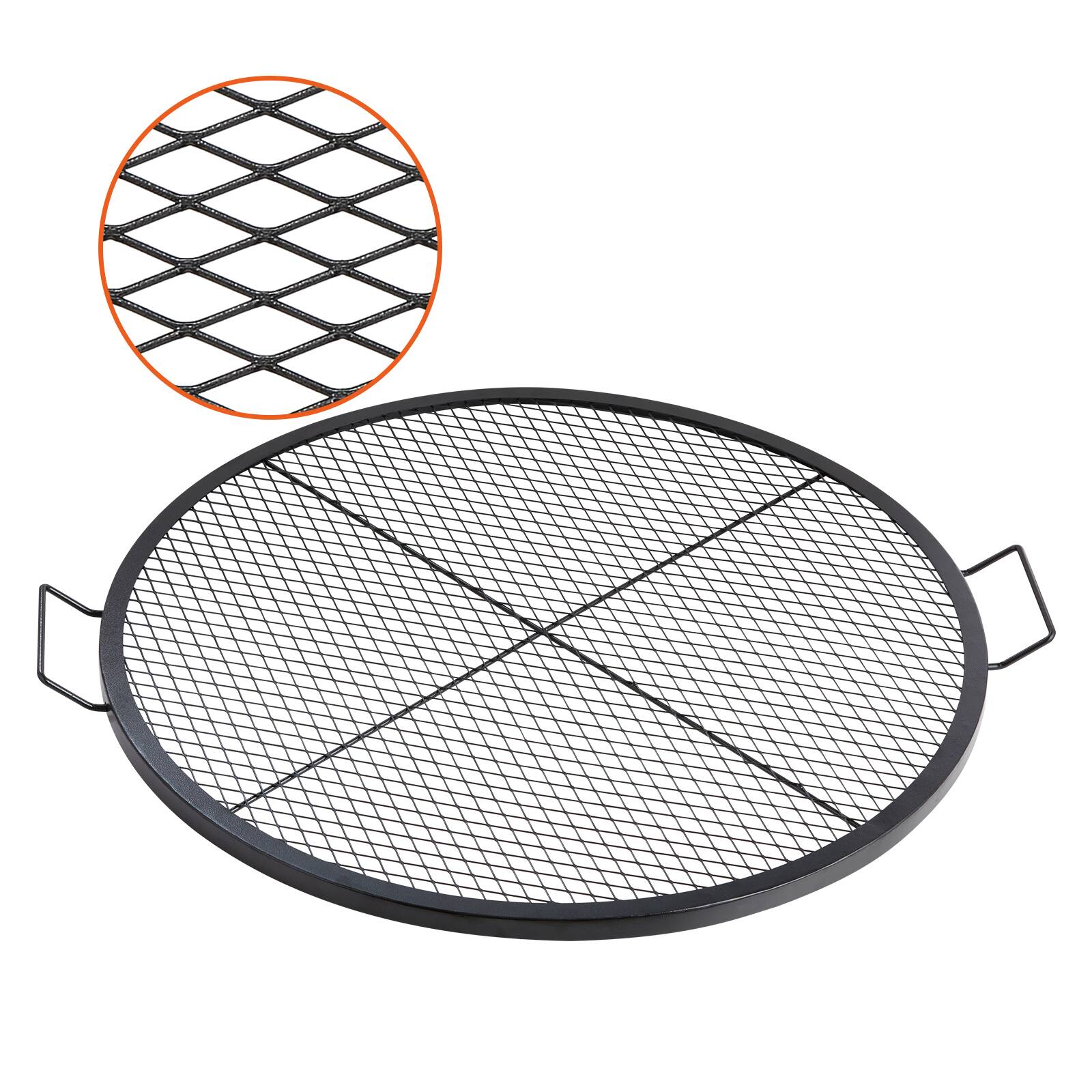 Front. VEVOR - X-Marks Fire Pit Grill Grate,Round Cooking Grate,Heavy Duty Steel Campfire BBQ Grill Grid with Handle and Support X Wire - Black.