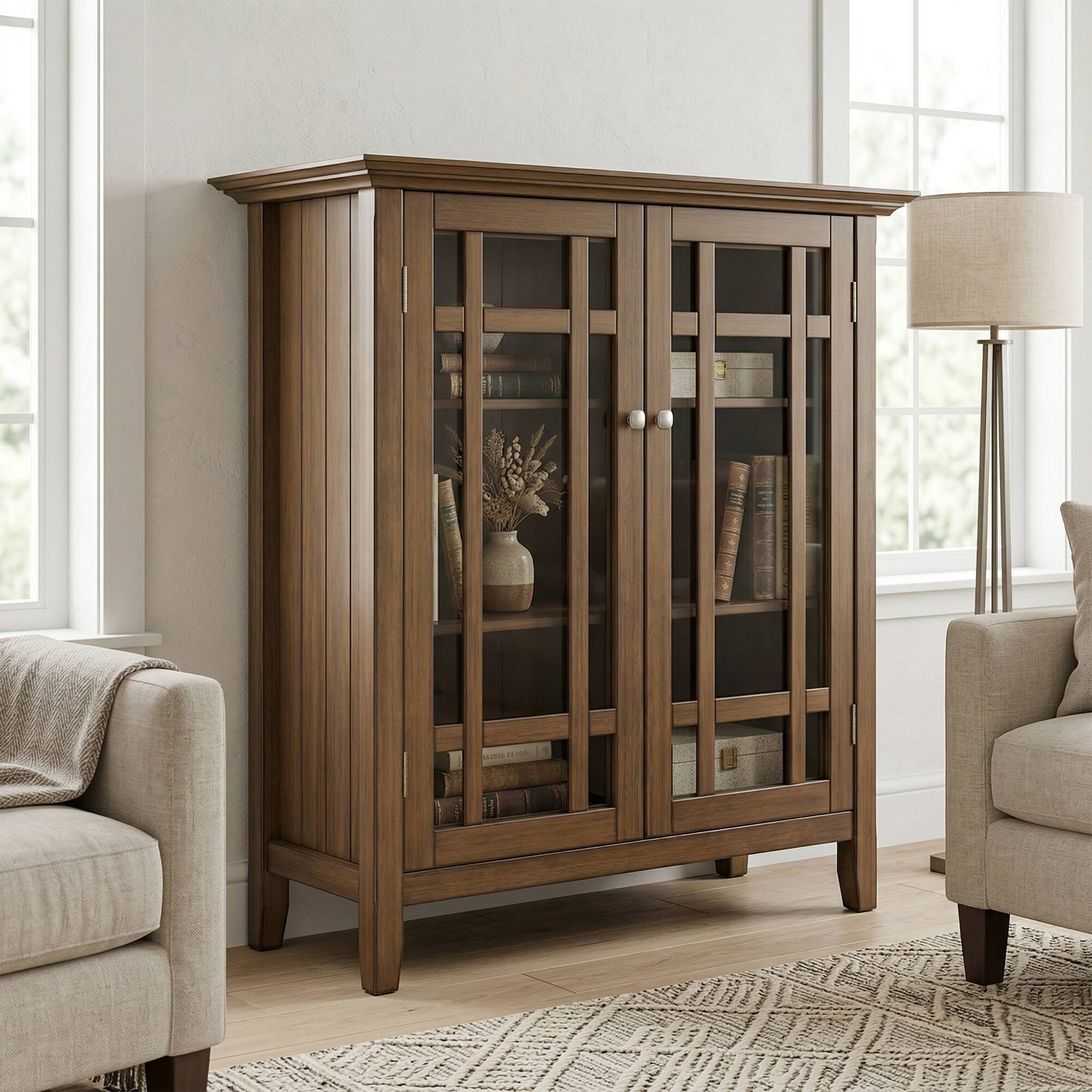 Simpli Home - Bedford Solid Wood 39 inch Wide Transitional Medium Storage Cabinet - Rustic Natural Aged Brown
