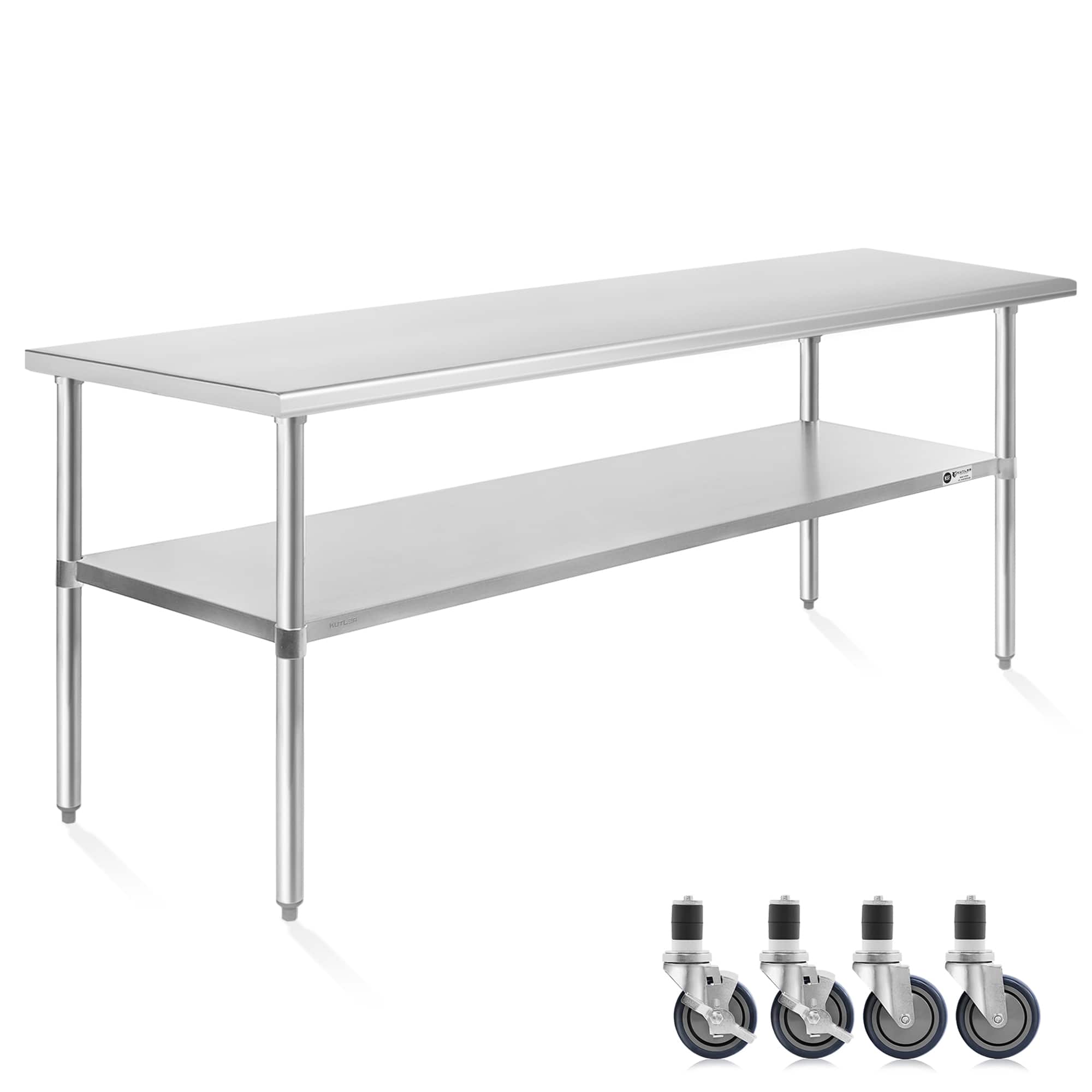 KUTLER - NSF Commercial Stainless Steel Prep and Work Table with Wheels - Silver