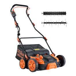 VEVOR - 2-in-1 Electric Dethatcher and Scarifier, 16-Inch 15 Amp, Corded Lawn Dethatcher with 14.5-Gallon Thatch Collection Bag - Black;Orange