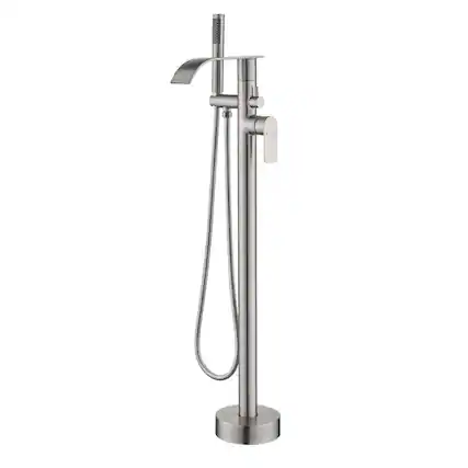 Front. Boyel Living - Brushed Bathtub Faucet Dual Function 360 Degrees Rotatable 1.5m SUS304 Hose Single Handle - Brushed Nickel.