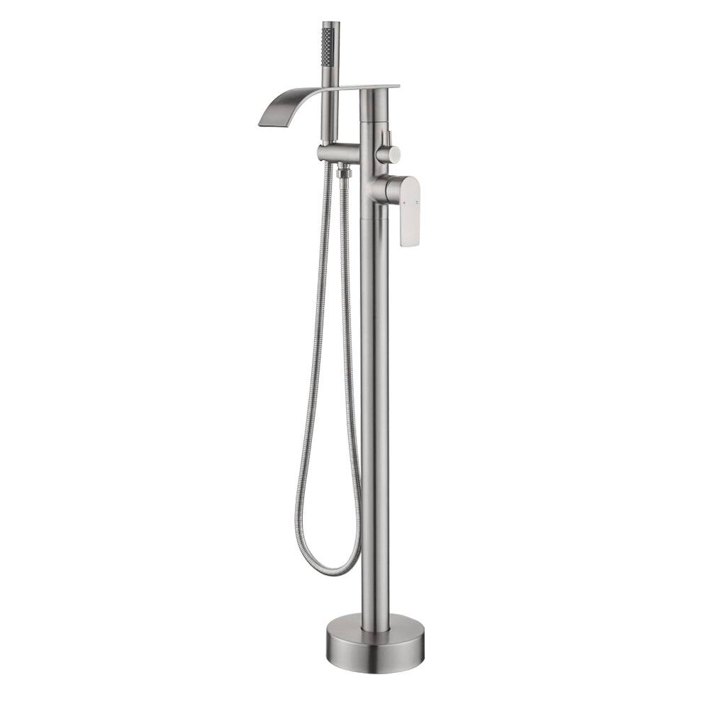 Front. Boyel Living - Brushed Bathtub Faucet Dual Function 360 Degrees Rotatable 1.5m SUS304 Hose Single Handle - Brushed Nickel.