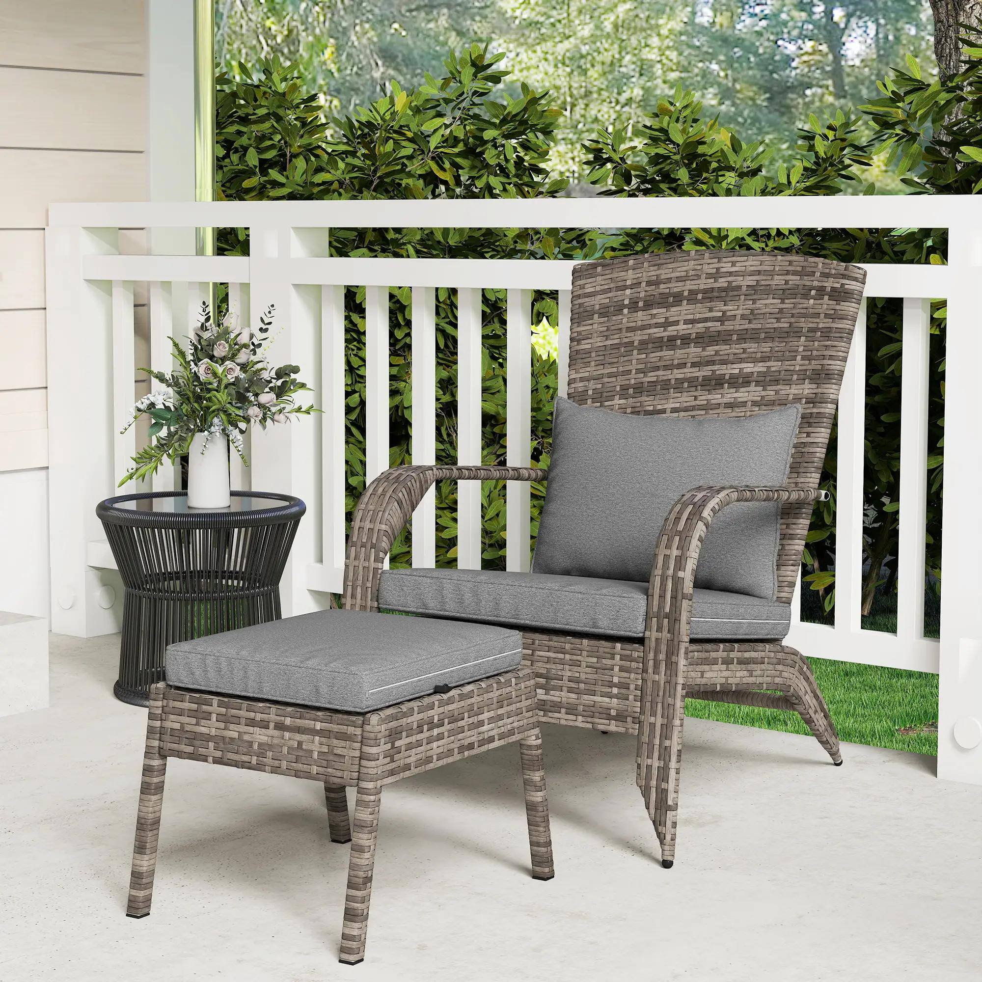 Alt View 2. Resenkos - Resenkos Wicker Adirondack Fire Pit Chair Ottoman Set, Comfortable Outdoor Lounge, Gray, Perfect for Relaxing,Gray - Gray.