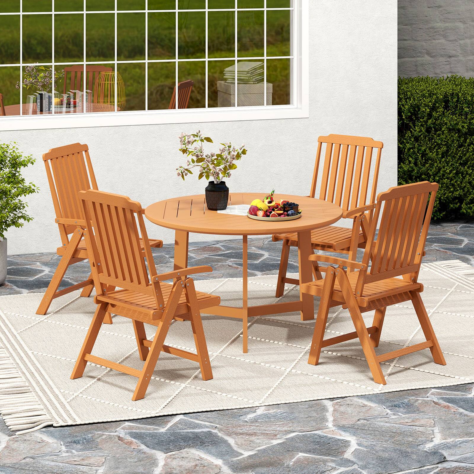 Alt View 1. Gymax - Gymax 4PCS Foldable Patio Chair w/Armrest Curved Back Slatted Seat for Backyard Deck Brwon - Brown.