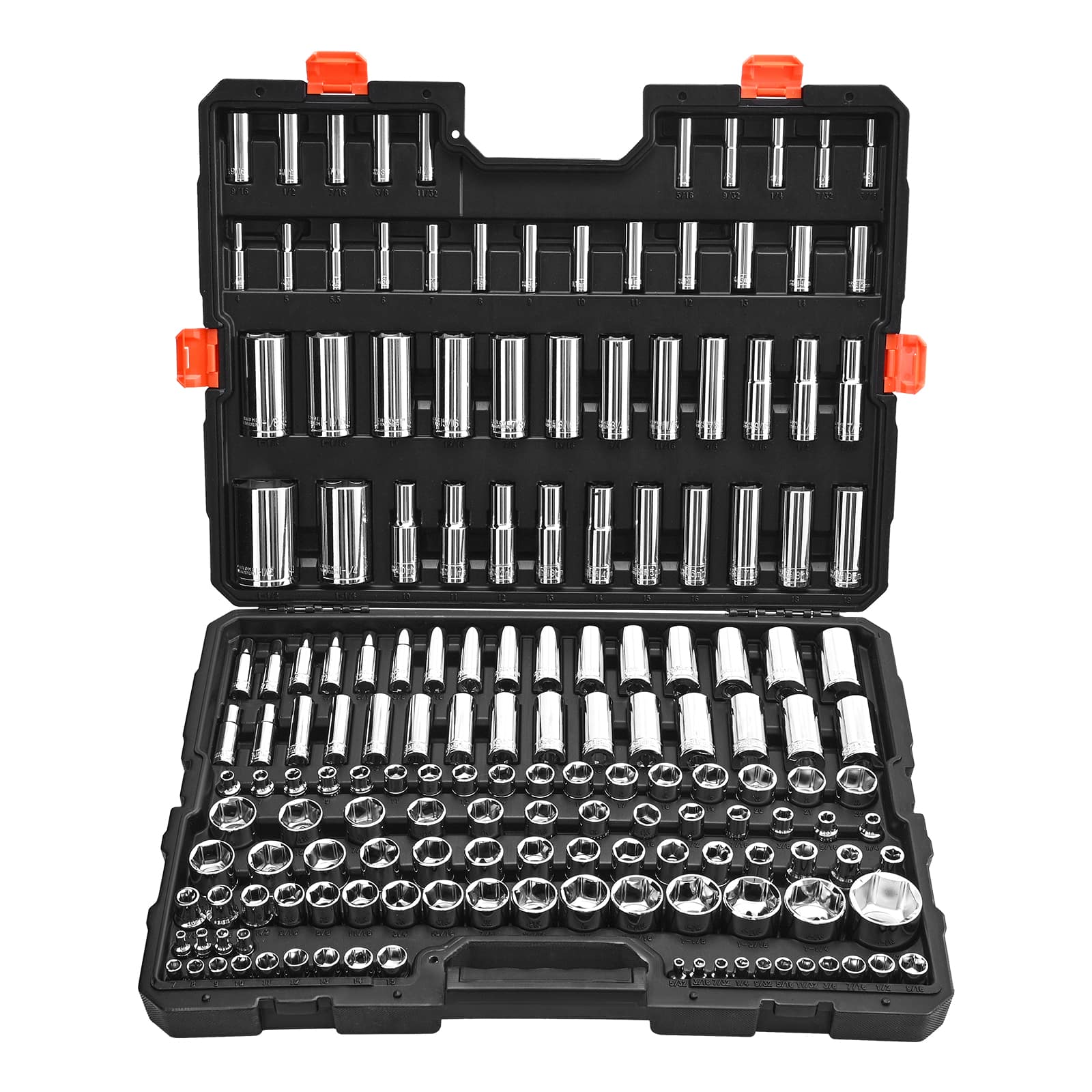 VEVOR - Socket Set, 163 Pieces, 3/8 & 1/4 & 1/2 inch Drive Socket Tool Set, SAE and Metric, Deep and Standard, Mechanic Tool Kit - Black+Sliver