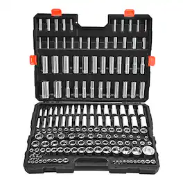 VEVOR - Socket Set, 163 Pieces, 3/8 & 1/4 & 1/2 inch Drive Socket Tool Set, SAE and Metric, Deep and Standard, Mechanic Tool Kit - Black+Sliver