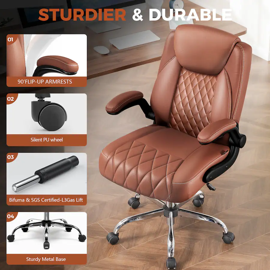 GTPlayer Leather Office Chair Ergonomic Computer Gaming Chair Brown