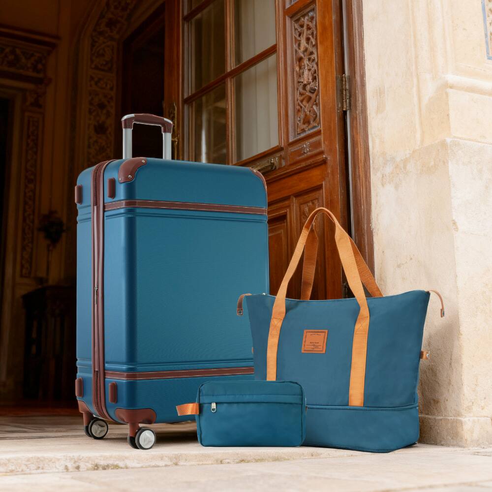 Alt View 1. Ecooso - 3-Piece Expandable ABS Spinner Luggage Set with TSA Lock, 24-Inch Suitcase, Travel Duffel, and Toiletry Bag - Blue.