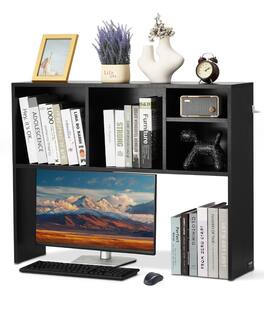 VEVOR - Desktop Bookshelf, 1-Tier Desktop Storage Organizer, 37" x 9.4" x 28.7" Office Storage Rack Wood Display Shelf - Black