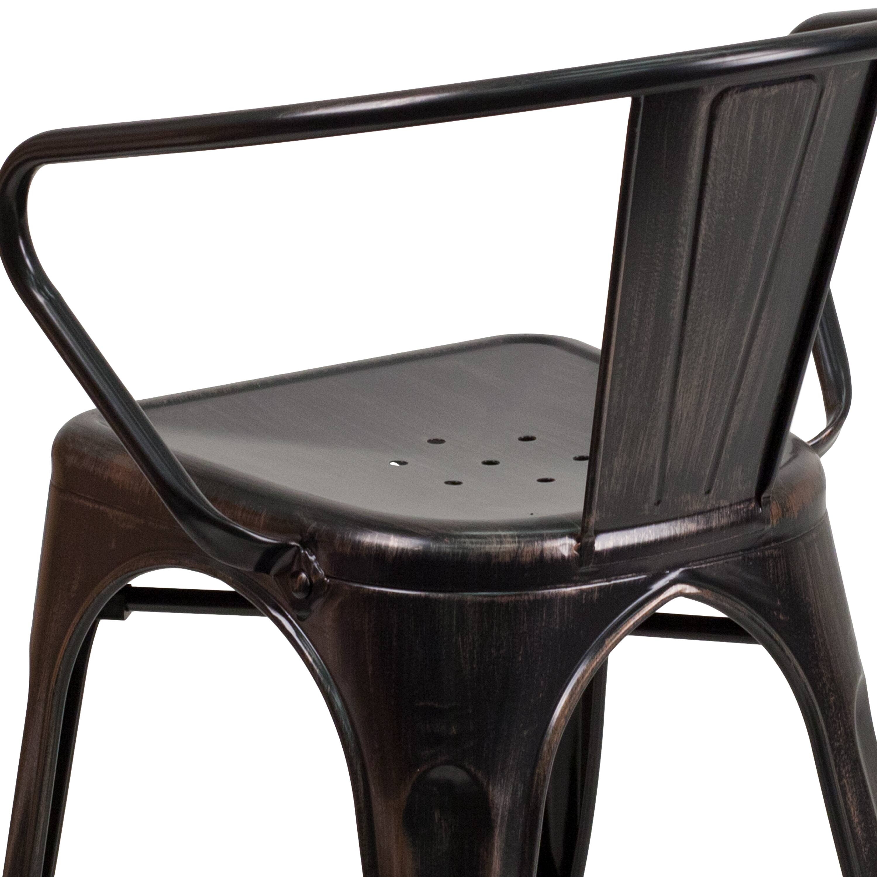 Alt View 9. Emma + Oliver - Commercial Grade Colorful Metal Indoor-Outdoor Chair with Arms - Black-Antique Gold.
